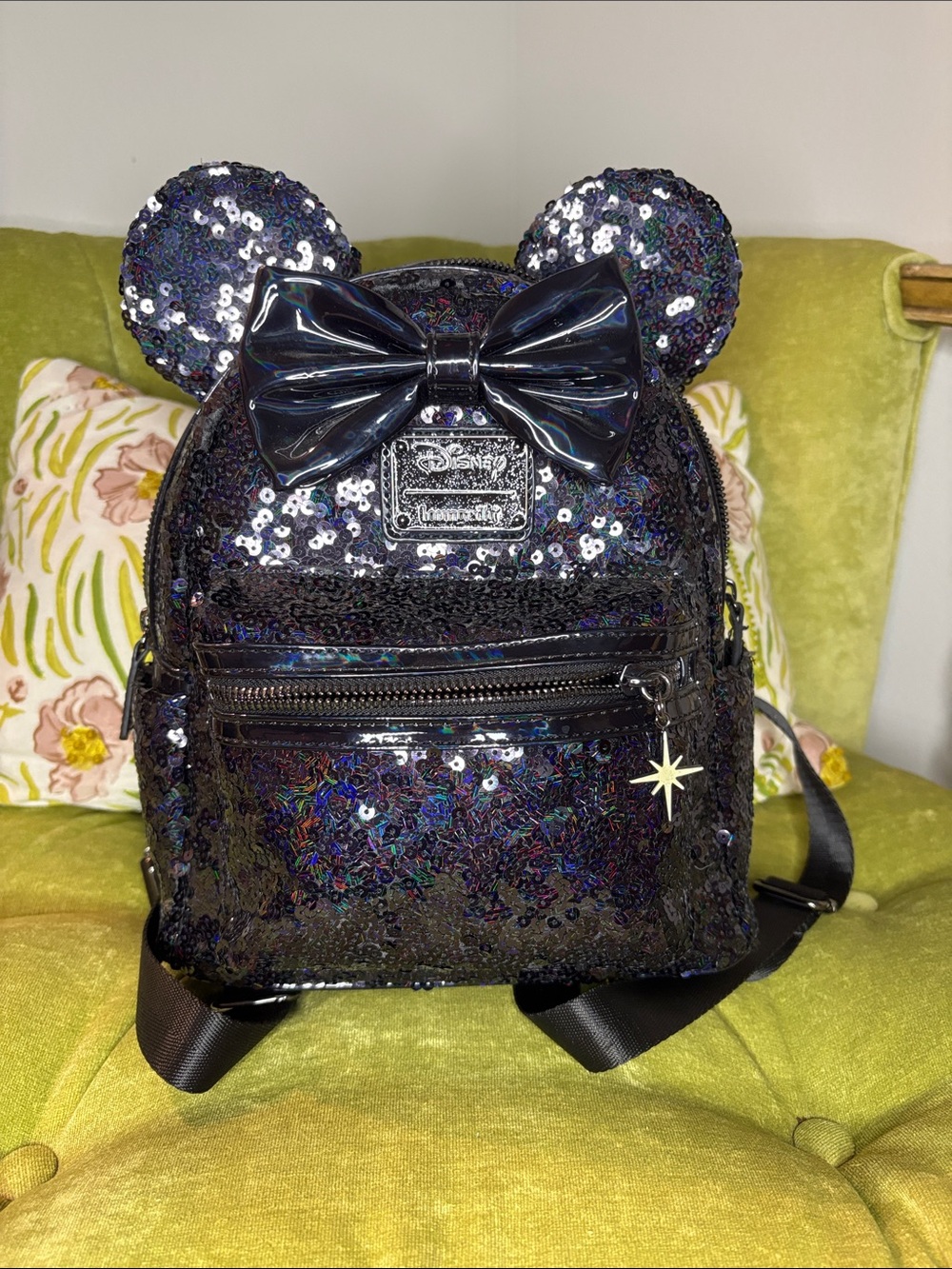 Loungefly Disney Iridescent Black Sequin Minnie Ear Mini Backpack